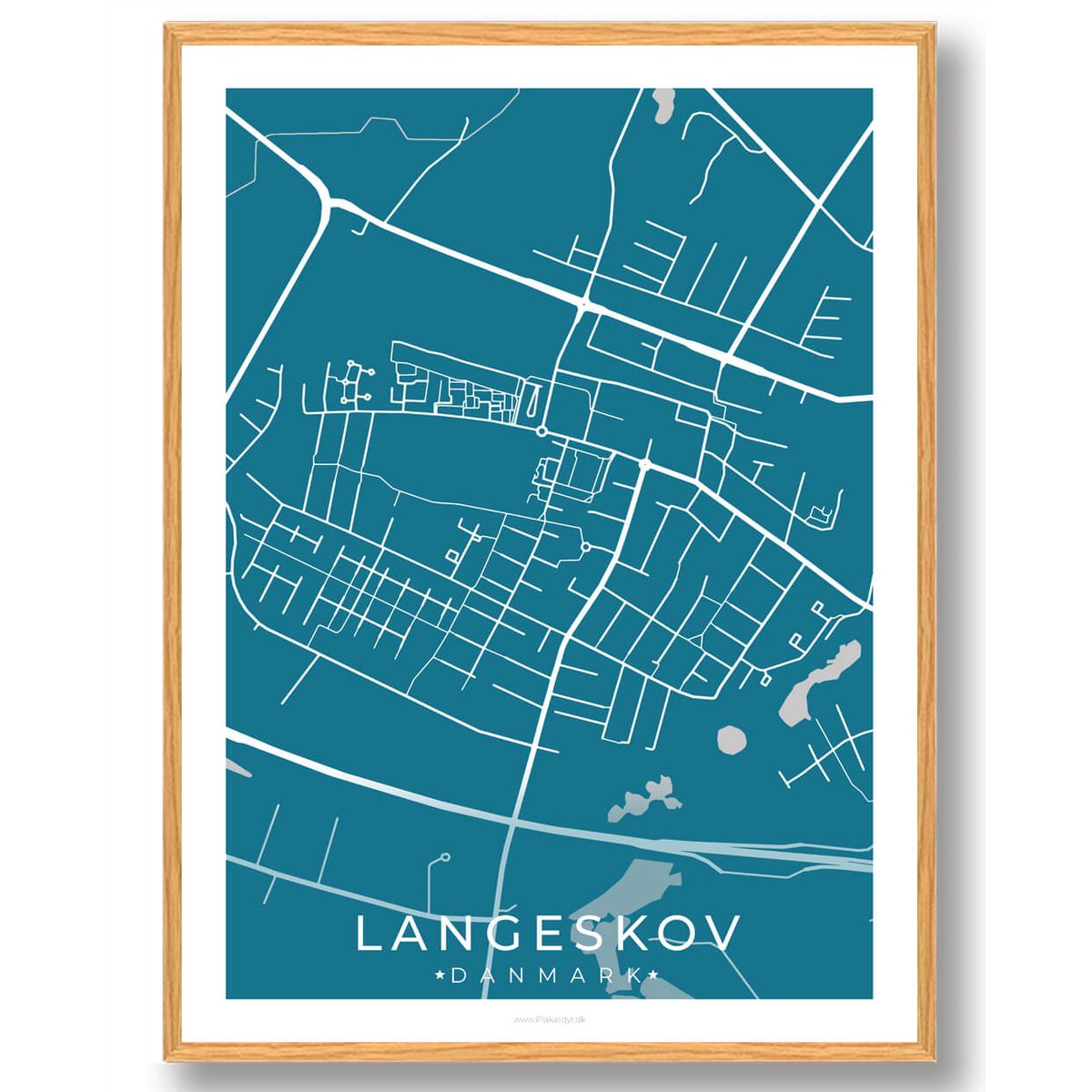 Langeskov by plakat - blå (Størrelse: S - 21x29,7cm (A4))