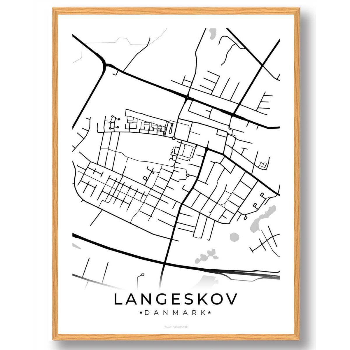 Langeskov by plakat - hvid (Størrelse: M - 30x40cm)