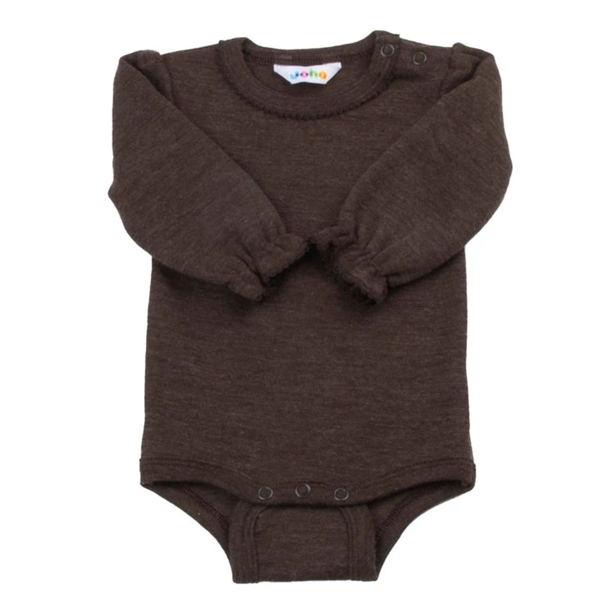 Langærmet body i brun 100% merino uld