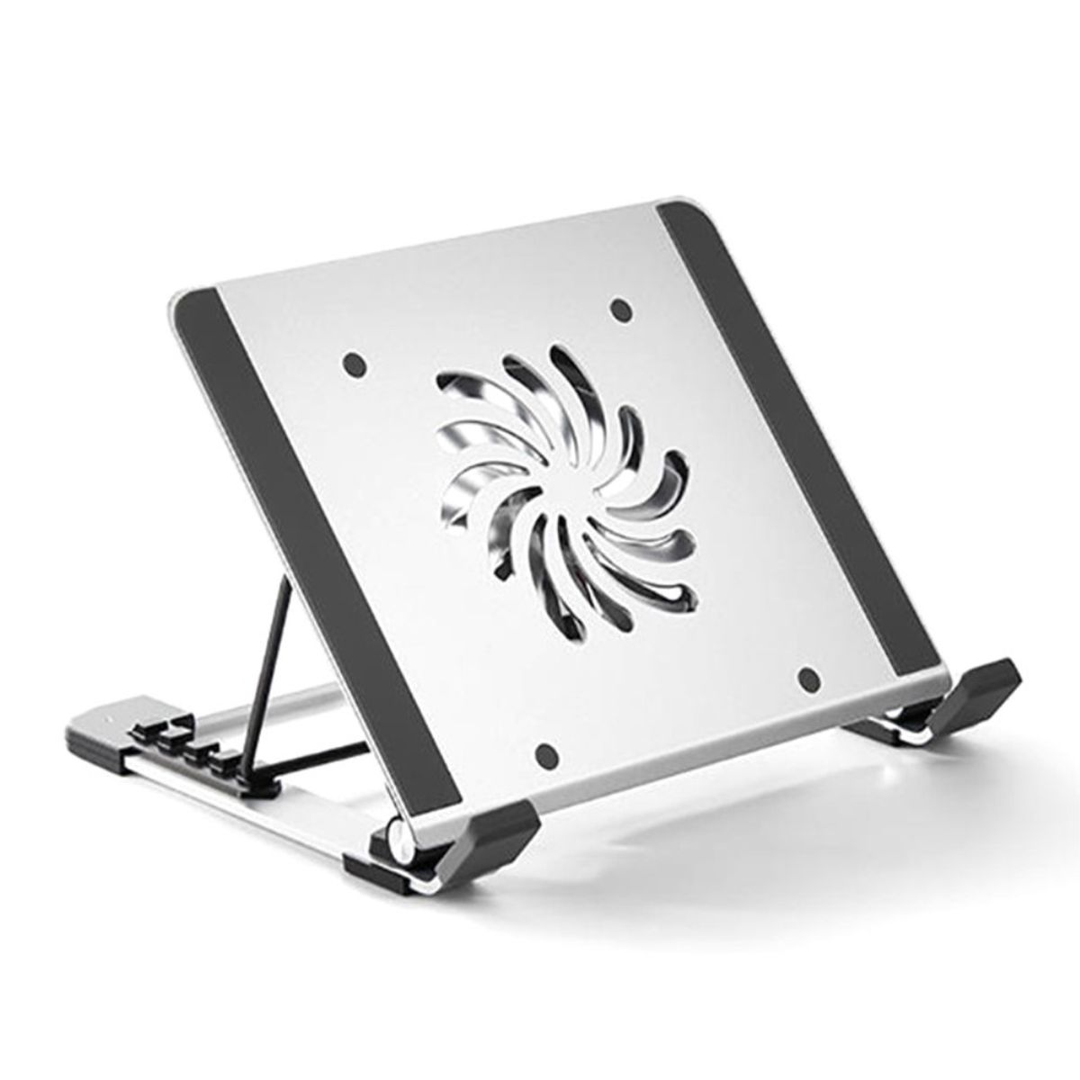 Laptop / MacBook justerbar holder i aluminium - 28.8x26.2 cm - Med cooling fan - Sølv