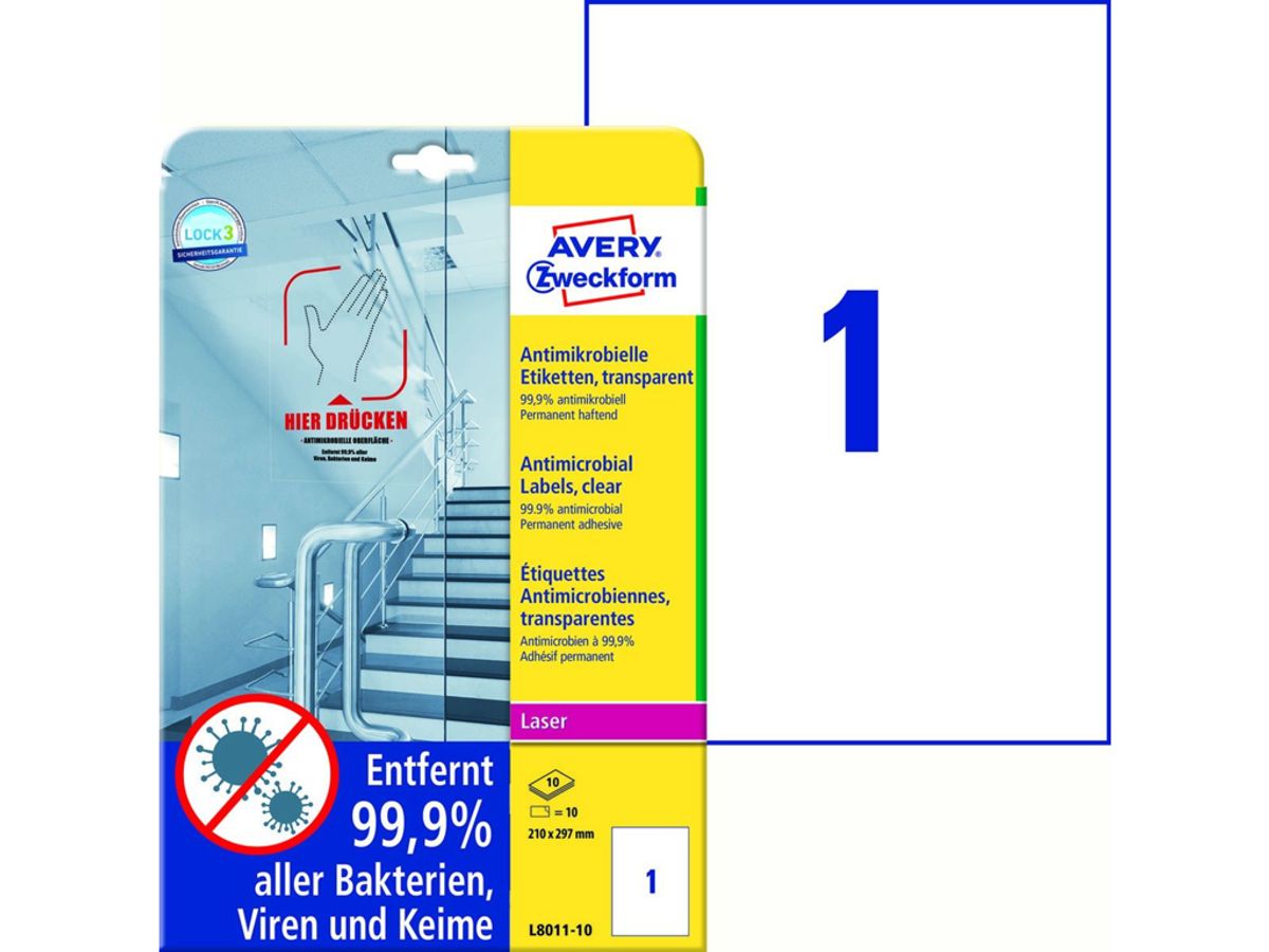 Laseretiket Avery Antimicrobiel 210x297mm