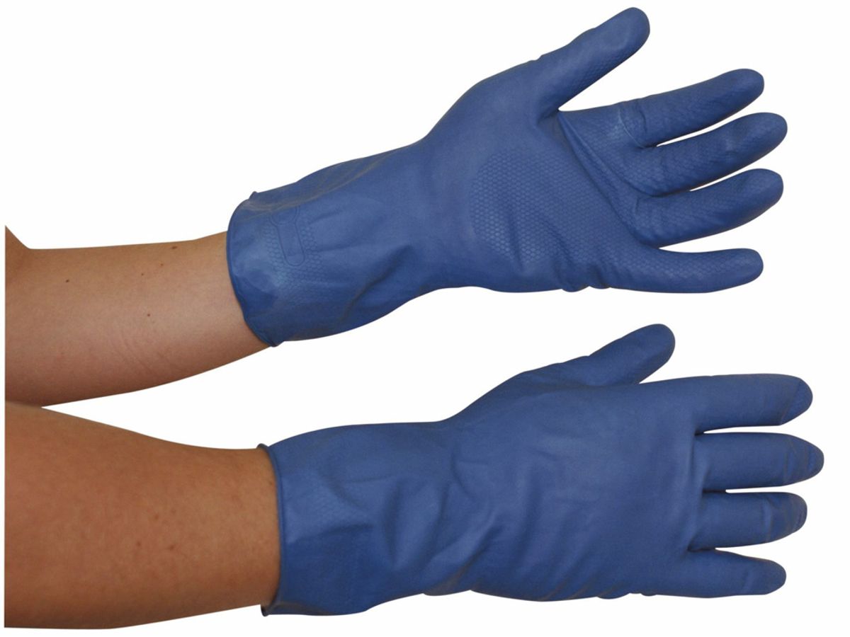 Latexhandske med Velourisering L 8-9 blå 12 par