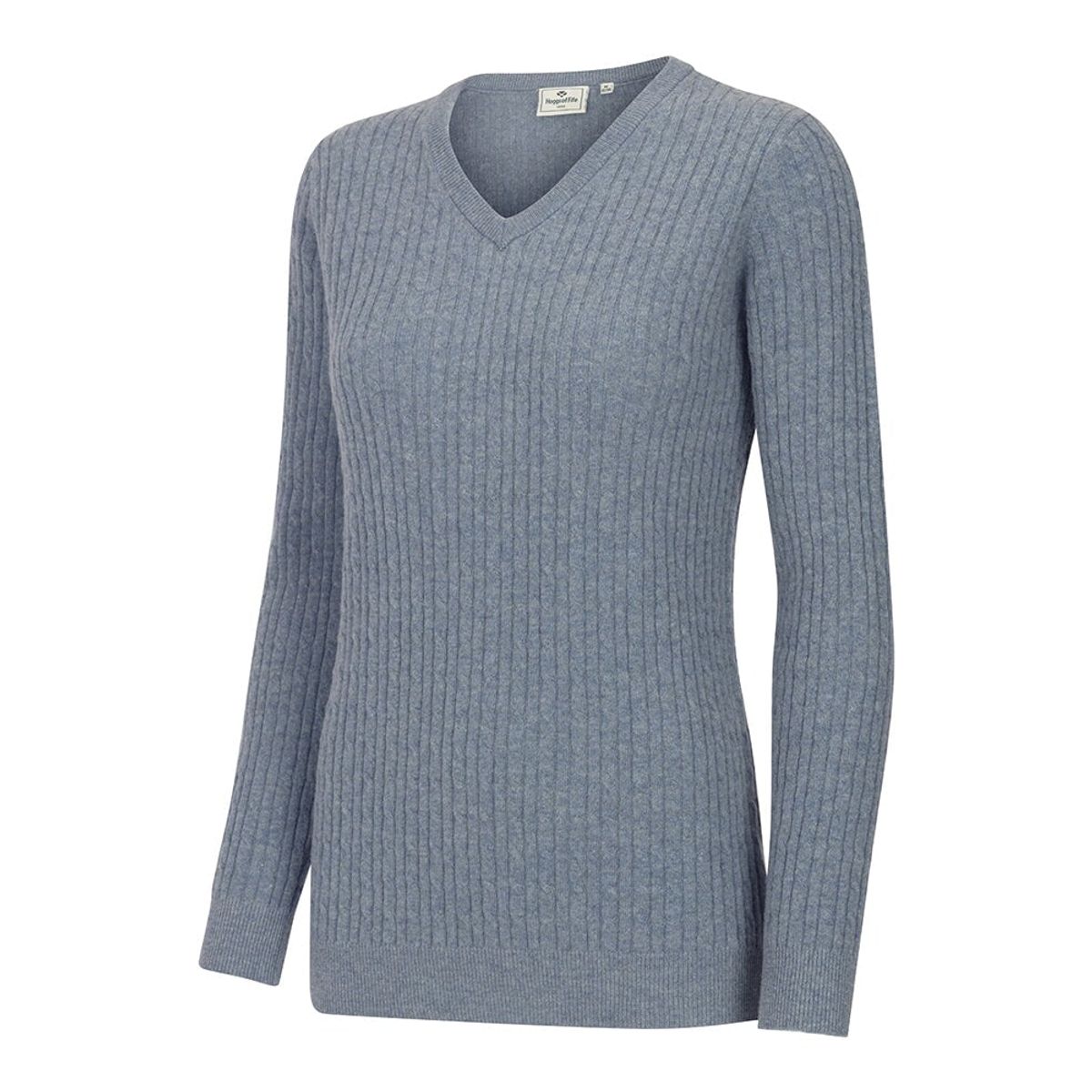 Lauder Ladies V-Neck Cable Pullover, blågrå - 2XL (18-20)