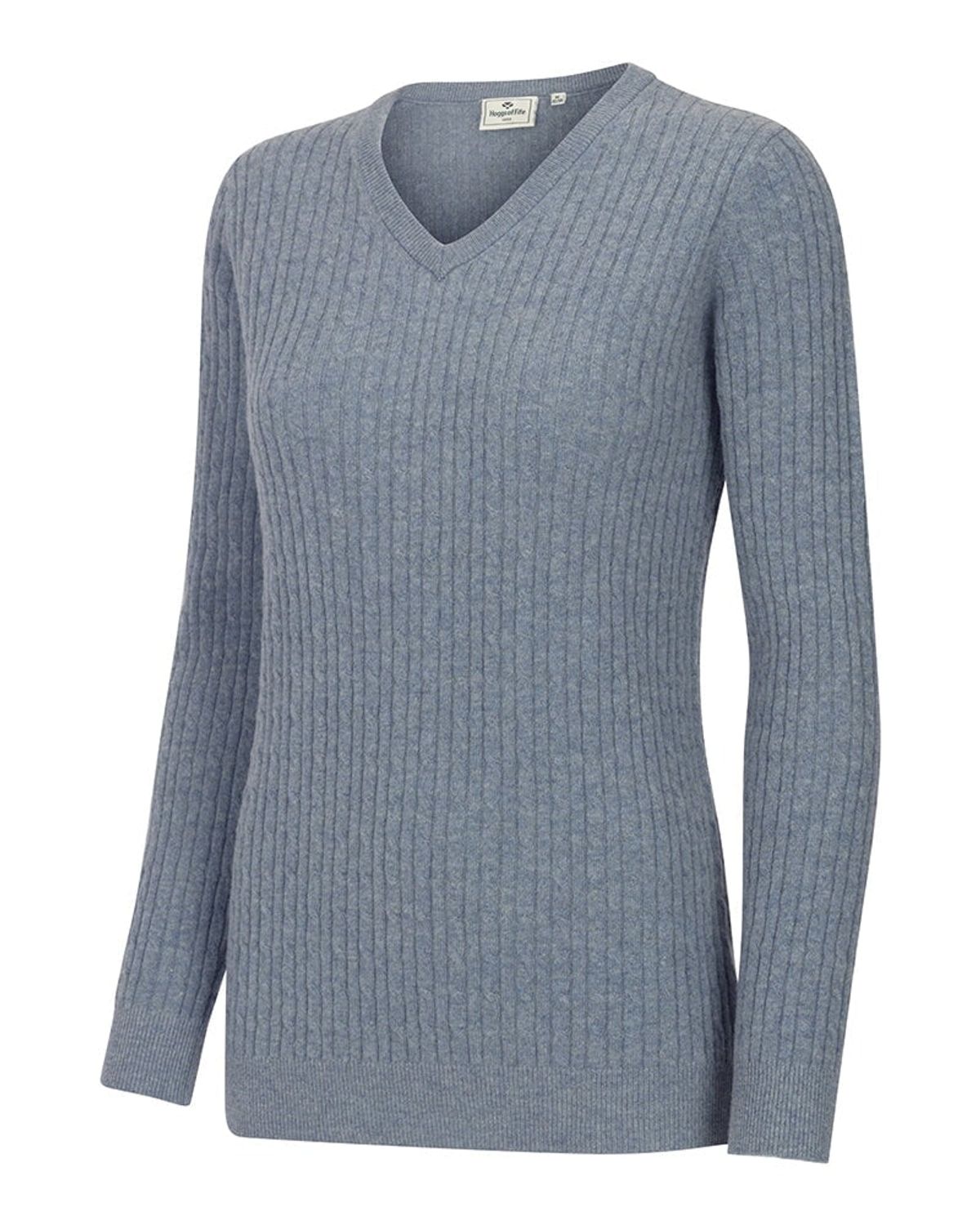 Lauder Ladies V-Neck Cable Pullover, blågrå - M (12-14)