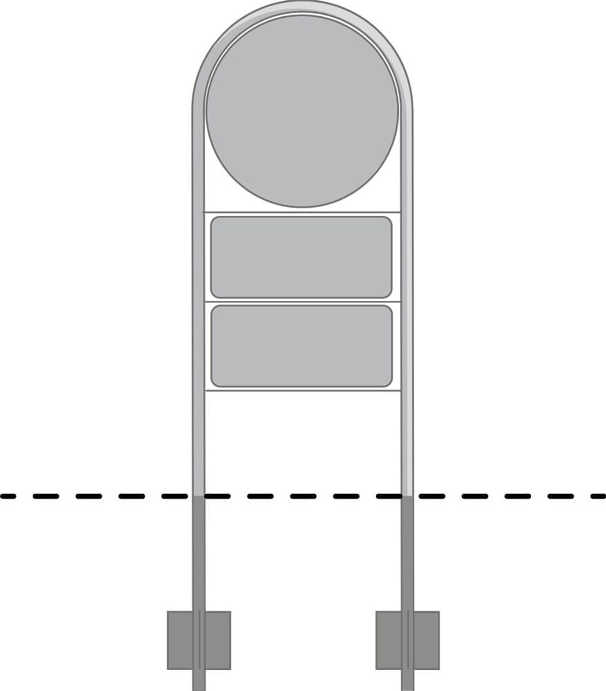 Lav galge med bue til 3 tavler - Ø 70 cm og 2 stk. 30 x 70 cm - til trafik- og vejskilte