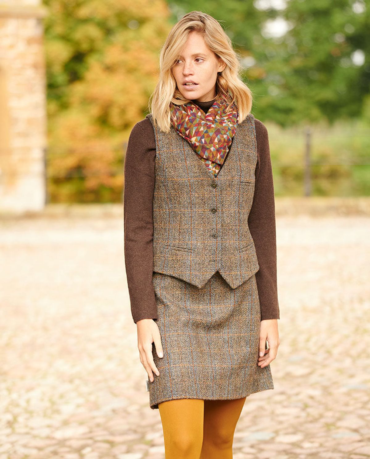 Lea tweed vest, Harris Tweed, grøn/blå herringbone - 34