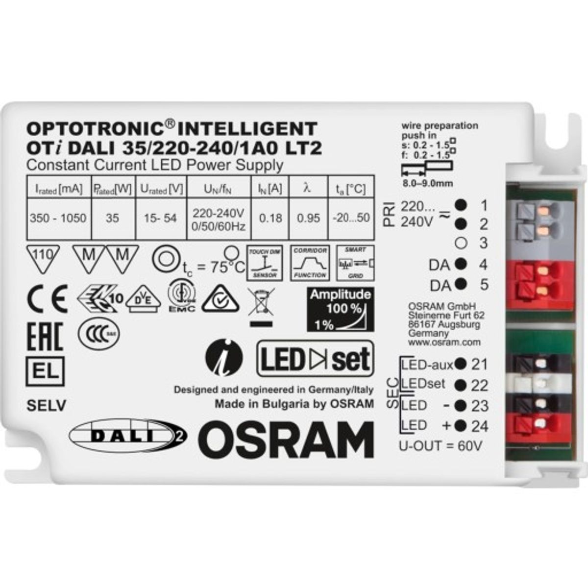 LED Driver Optotronic Intelligent Dali OTi 35W 220-240V/1AO, LT2