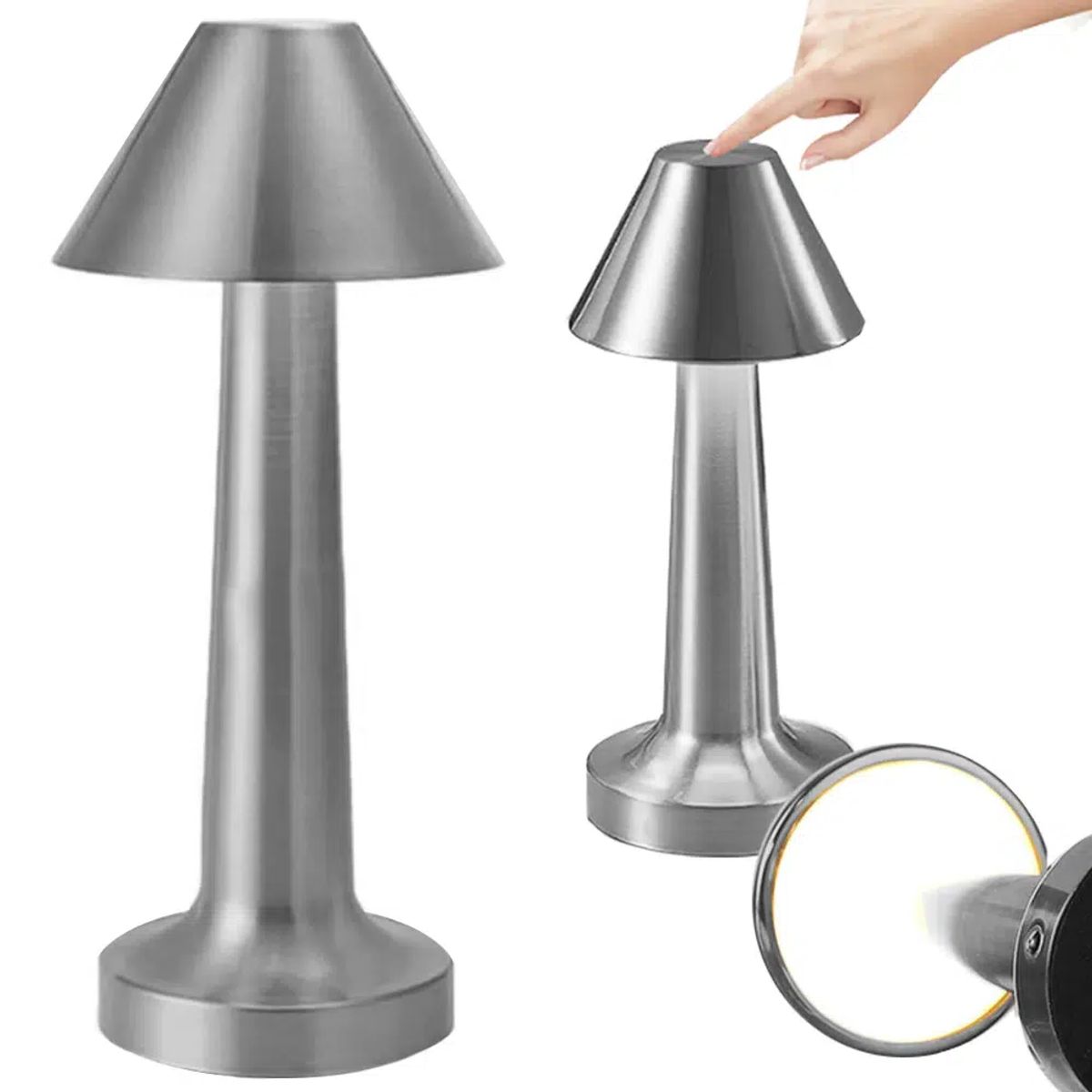 LED Genopladelig bordlampe | Sølv | 3-trins touch-lampe