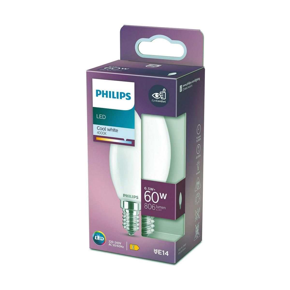 LED-lampe Philips Stearinlys E 6,5 W 60 W E14 806 lm 3,5 x 9,7 cm (4000 K)