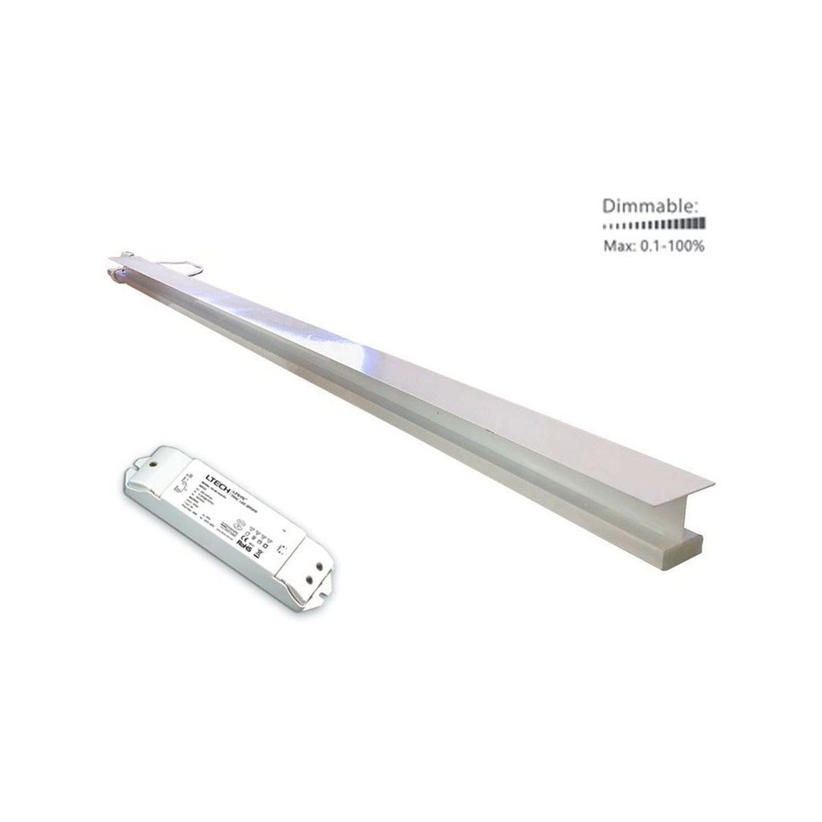 LED Troldtektskinne, 120cm 3000K, 3400 lumen, RA90, Dali Dæmpbar