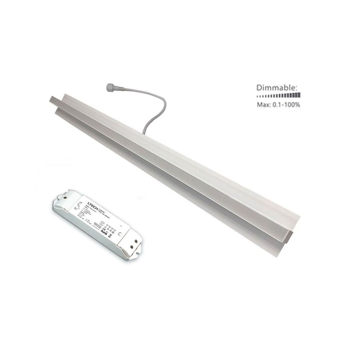 LED Troldtektskinne, 60cm 4000K, 1850 lumen, RA90, 0-10v Dæmpbar, planforsænket