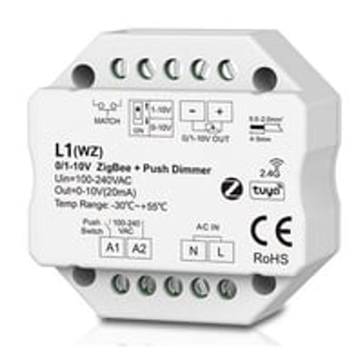 LEDlife rWave 1-10V Zigbee Indbygningsdmper - Hue Kompatibel, RF, Push-Dim, LED Dmper, Til Indbygning, 230V