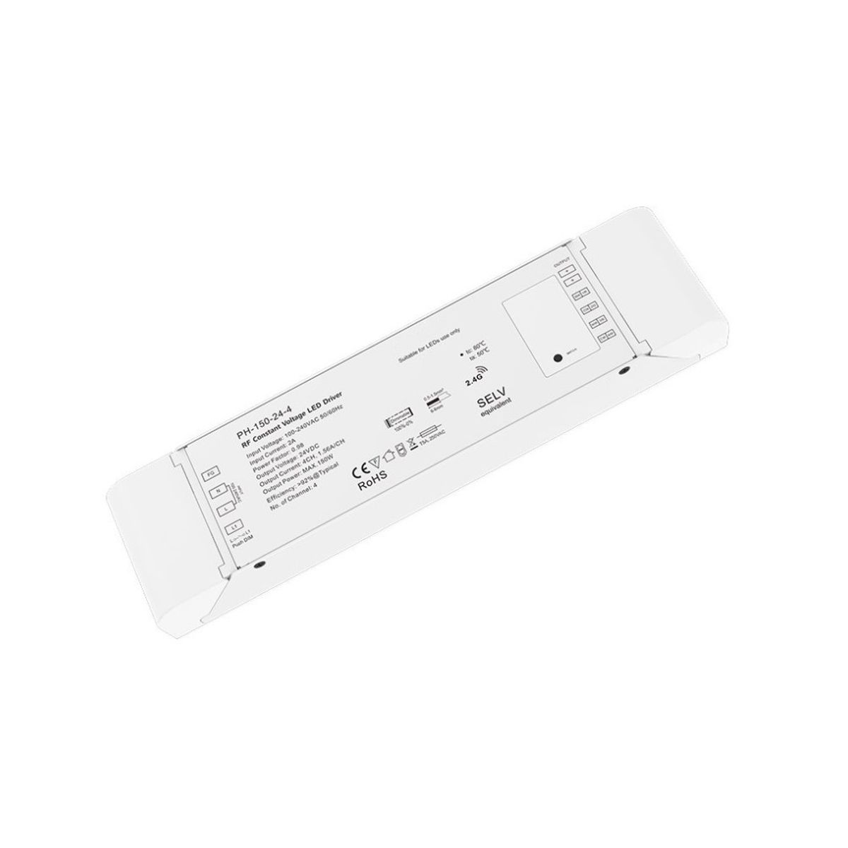 LEDlife rWave 150W dæmpbar strømforsyning - 24V DC, 6,25A, RF, push-dæmp, 4 kanaler