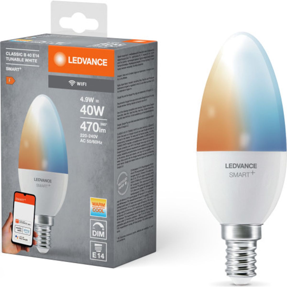 Ledvance Smart+ Wifi E14 kertepære, justerbar hvid, 4,9W