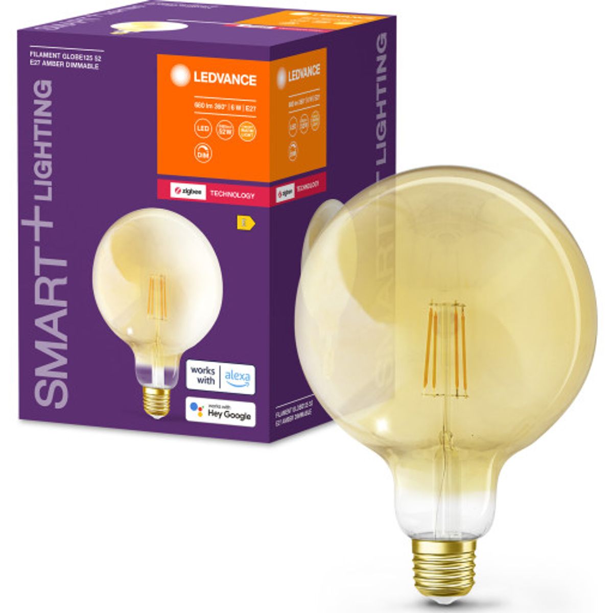 Ledvance Smart+ Zigbee E27 globepære, hvid lysfarve, 6W