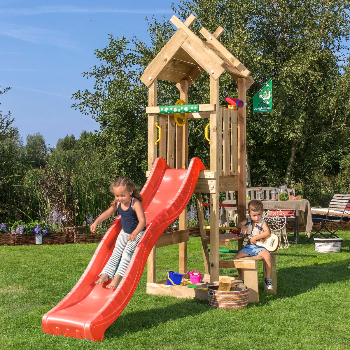 Legetårn Jungle Gym Totem m/rød rutschebane