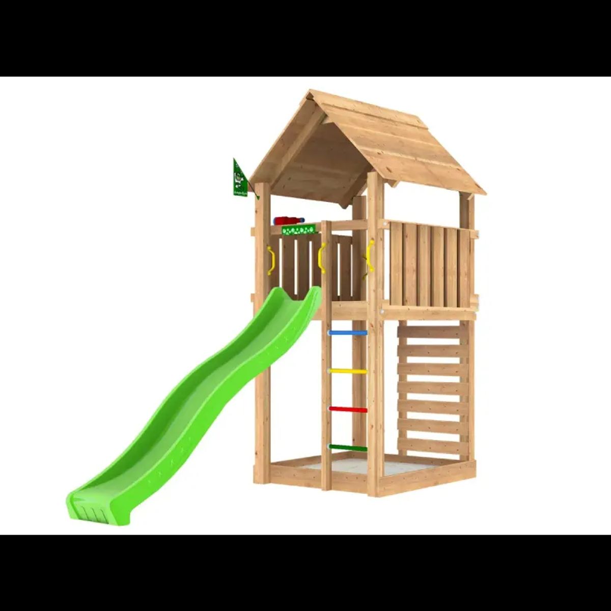 Legetårn komplet Jungle Gym Cabin 2.1 inkl. grøn rutsjebane