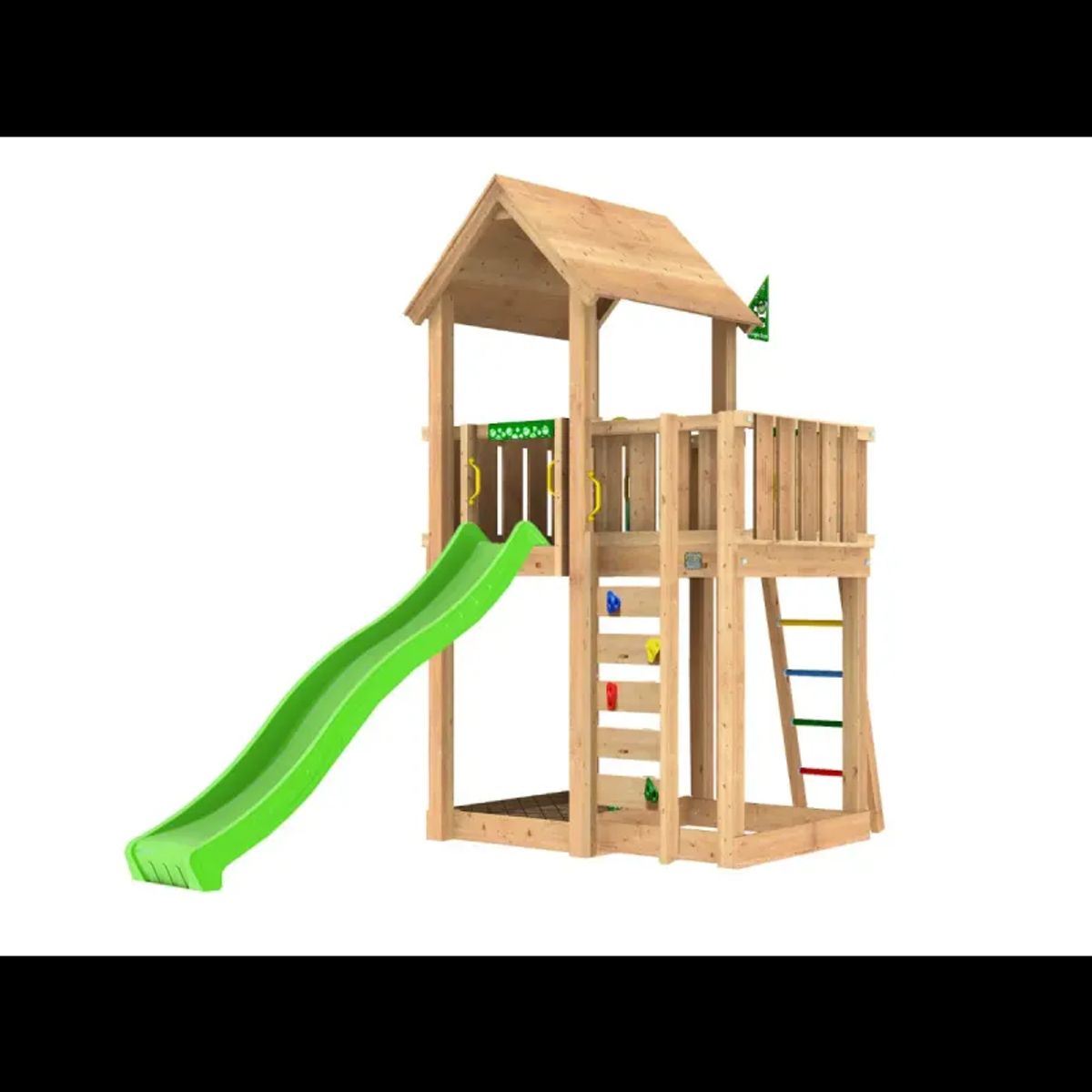 Legetårn komplet Jungle Gym Mansion 2.1 inkl. grøn rutsjebane