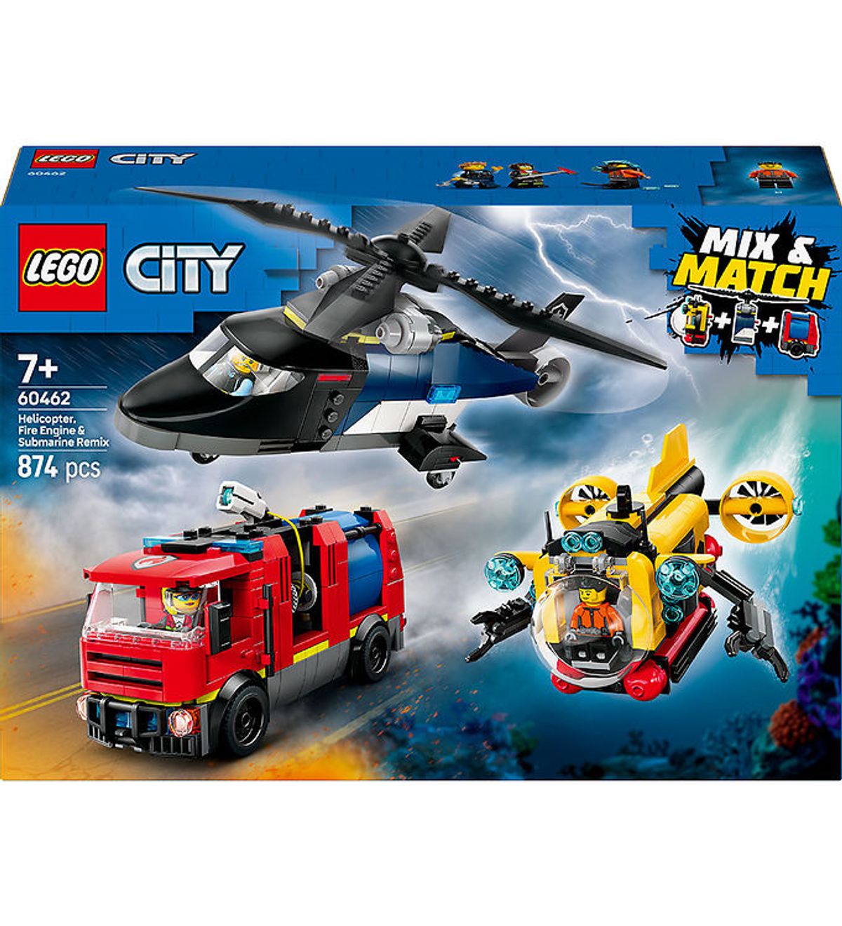 LEGO ® City - Remix - Helikopter, Brandbil Og Ubåd 60462 - 874 De