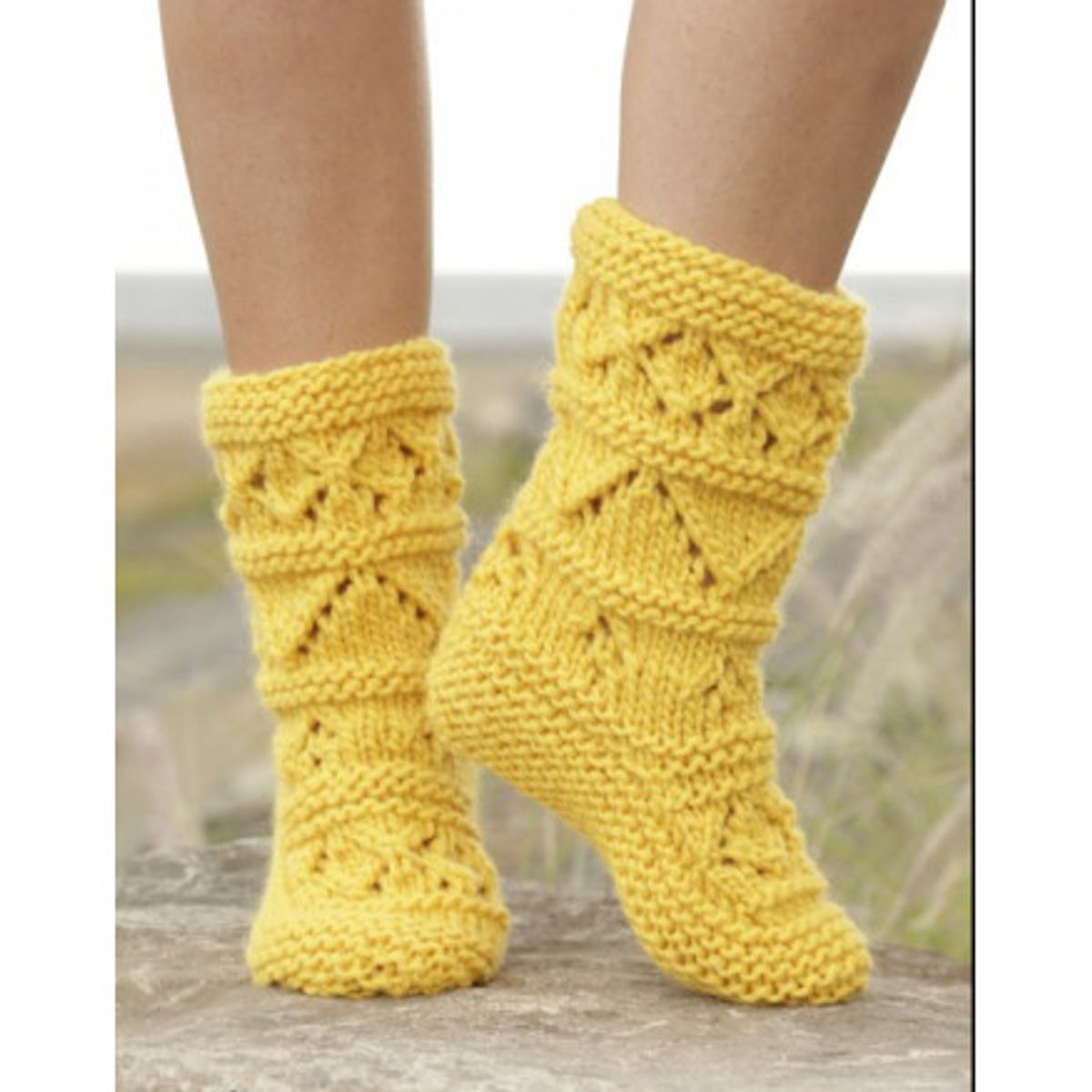 Lemon Twist by DROPS Design - Tøfler Strikkeopskrift str. 35/37 - 40/4 - 35/37