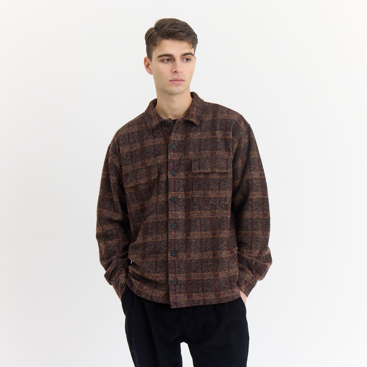 Lennox Wool Overshirt Wood - Recycled - Ebony Brown / M