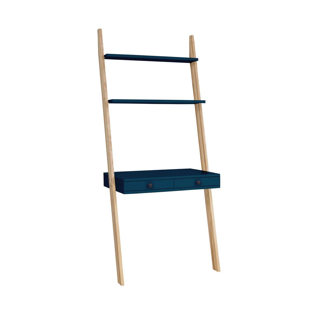 LENO Stigehylde Skrivebord 79x183cm - Asketræ / Petrol Blue