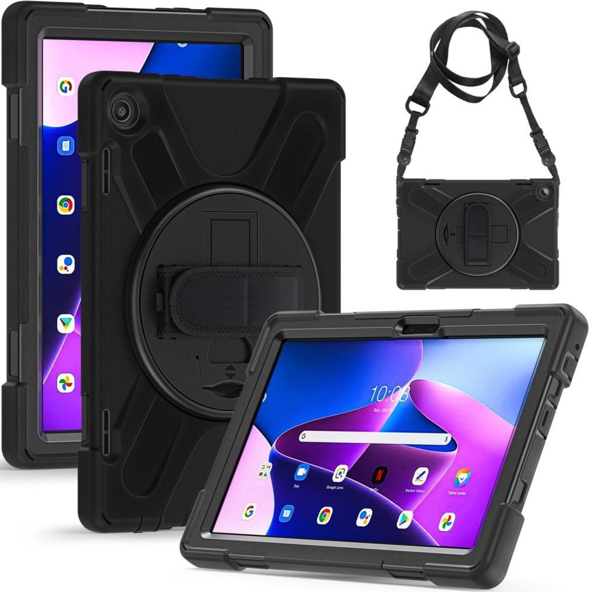 Lenovo Tab M10 (Gen 3) - Shockproof Hybridcover med skulderrem - Sort