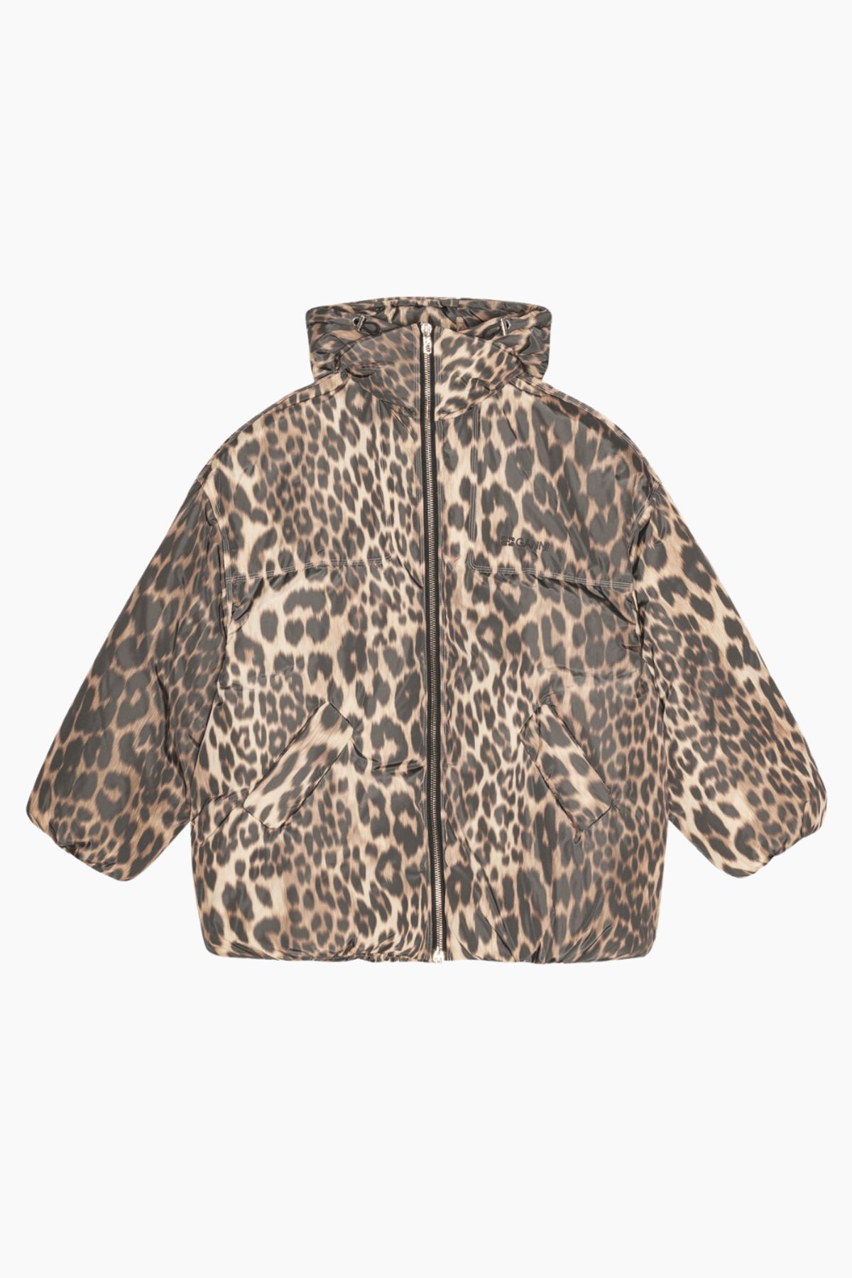 Leo Puffers Midi Jacket W0115 - Almond Milk - GANNI - Leopard L/XL