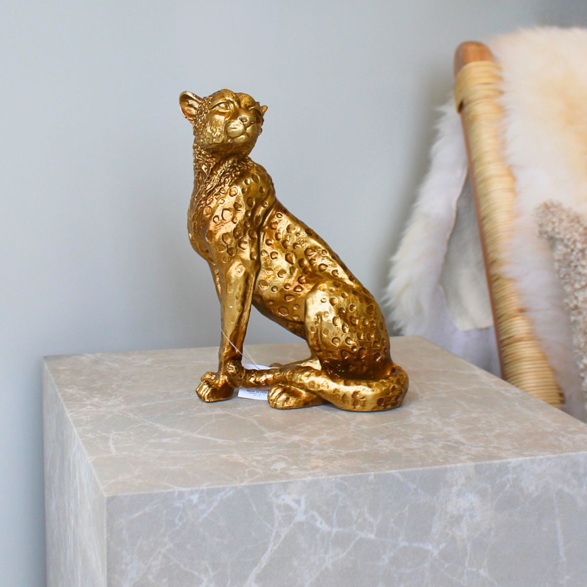 Leopard figur, "Shiva", antik guld | 14x9x20 cm