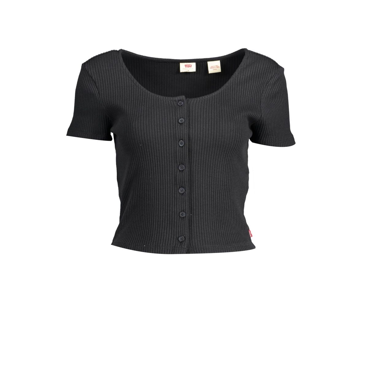 Levi's Chic Black Cotton Tee with Button Detail