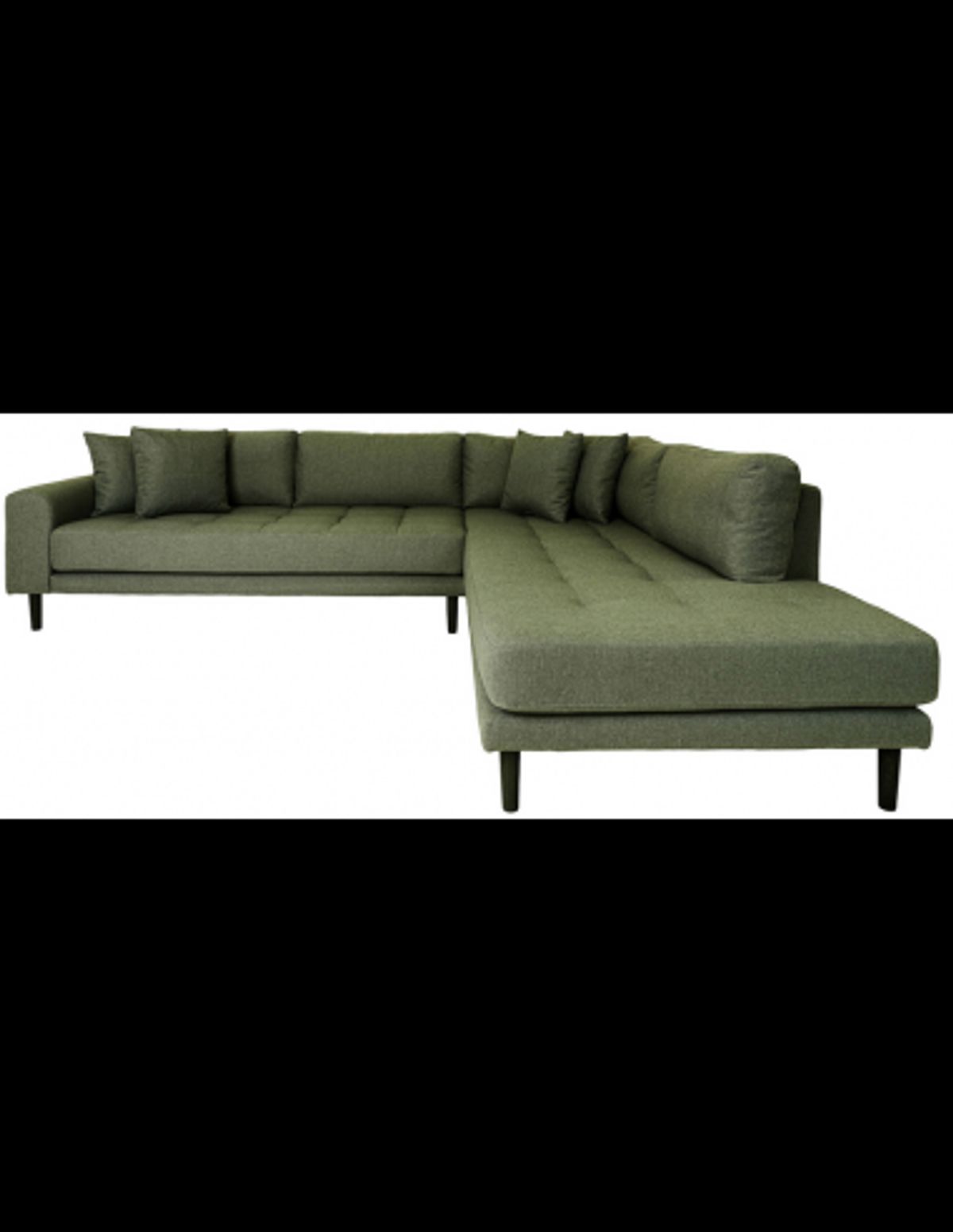 LIDE Højrevendt hjørnesofa med chaiselong i polyester 257 x 220 cm - Sort/Olivengrøn