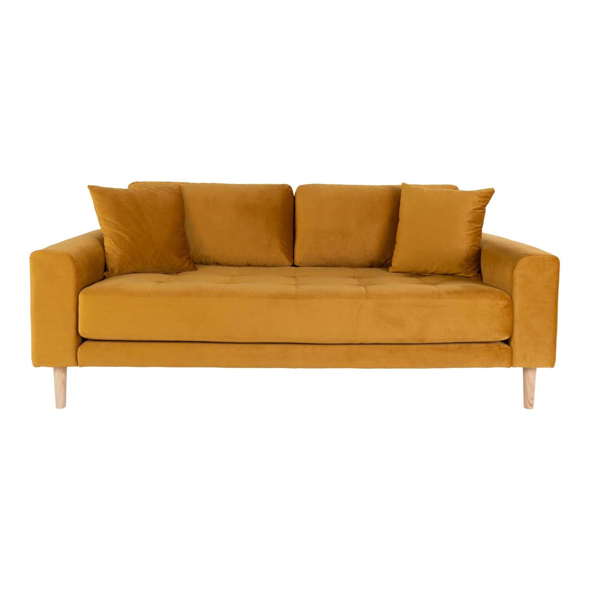 Lido 2,5 Personers Sofa - 2,5 Personers Sofa, sennepsgul velour med to puder og natur træben, HN1004 - Sennepsgul