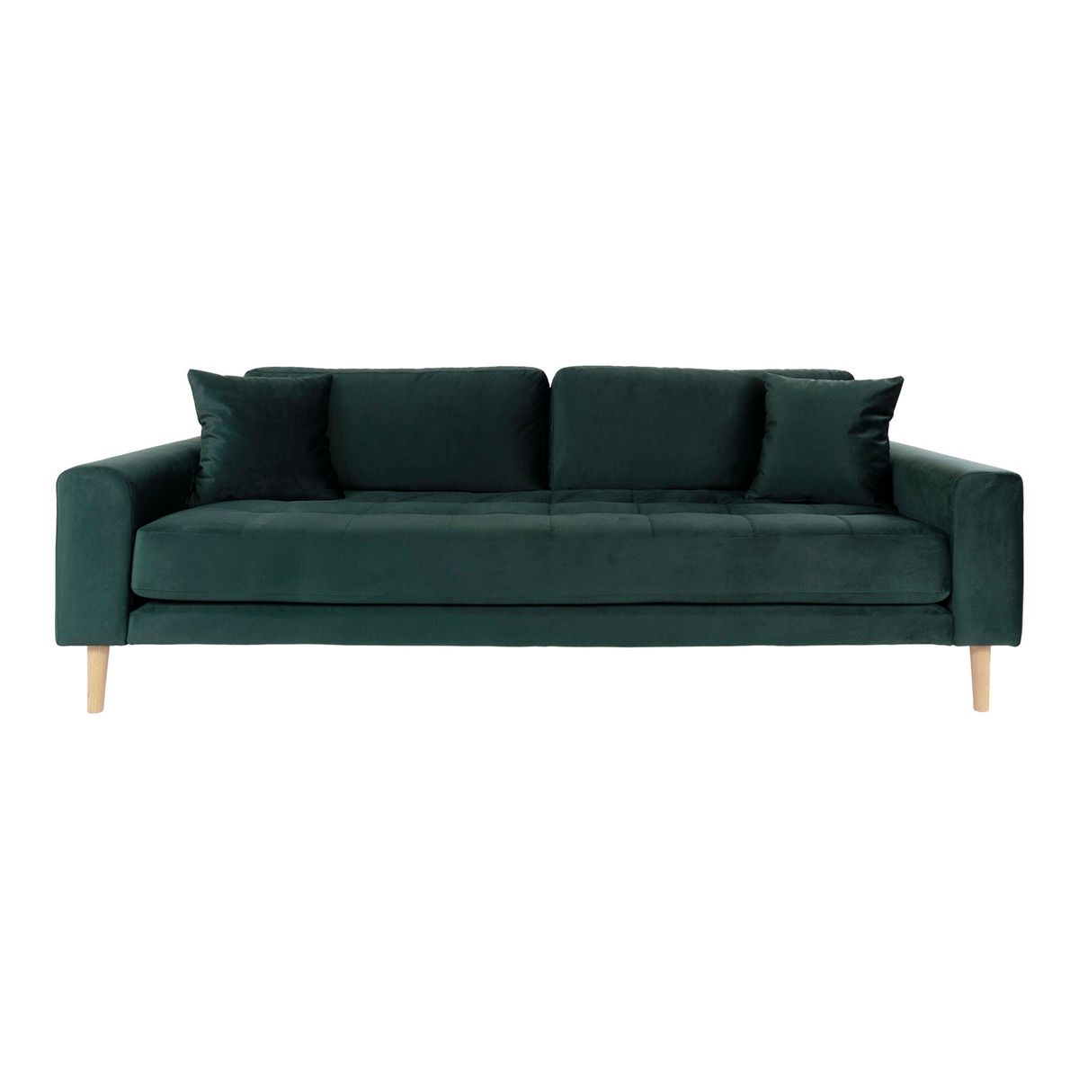 Lido 3 Personers Sofa - 3 Personers Sofa, mørkegrøn velour med to puder og natur træben, HN1006 - Grøn