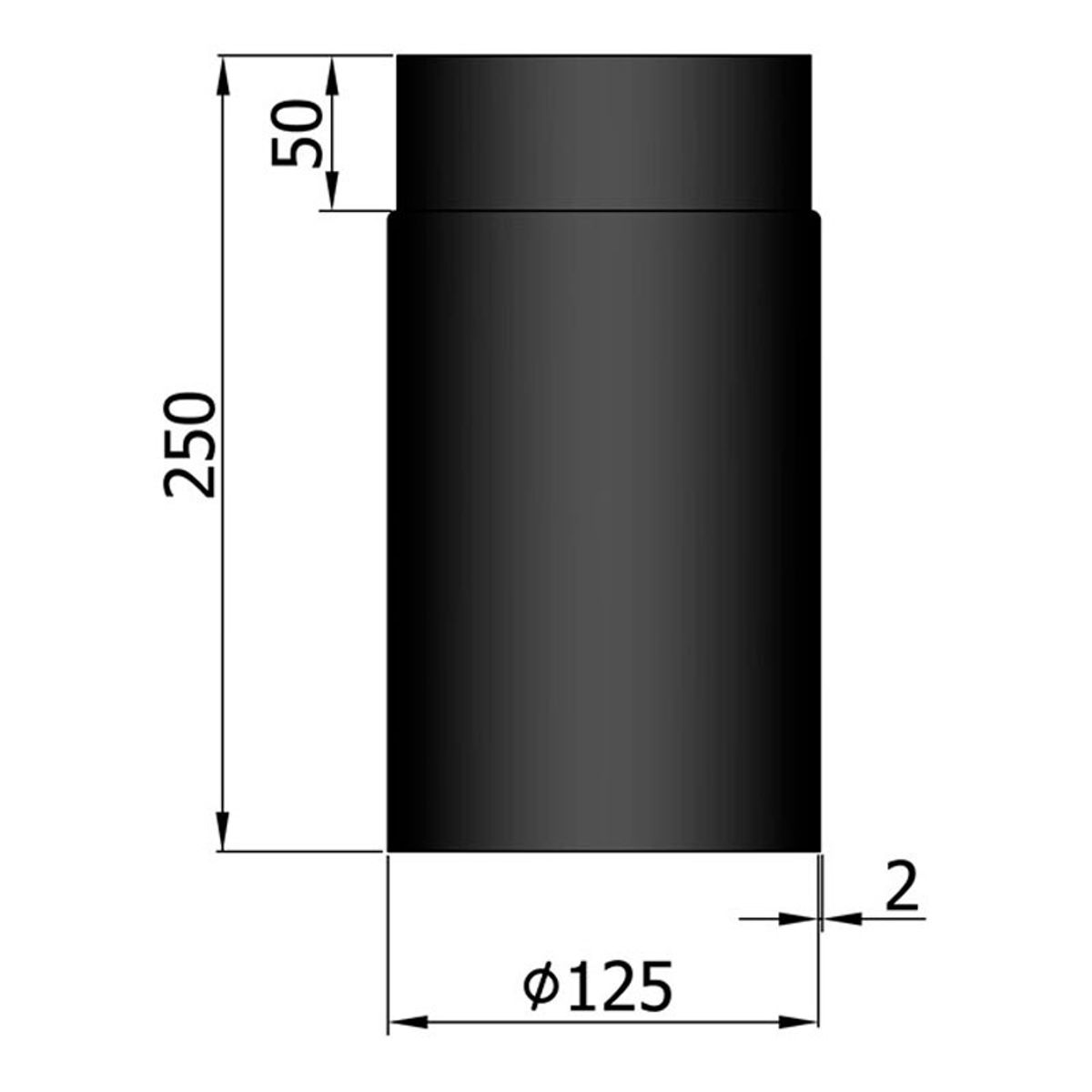 Lige Røgrør Ø125 mm - 250 mm