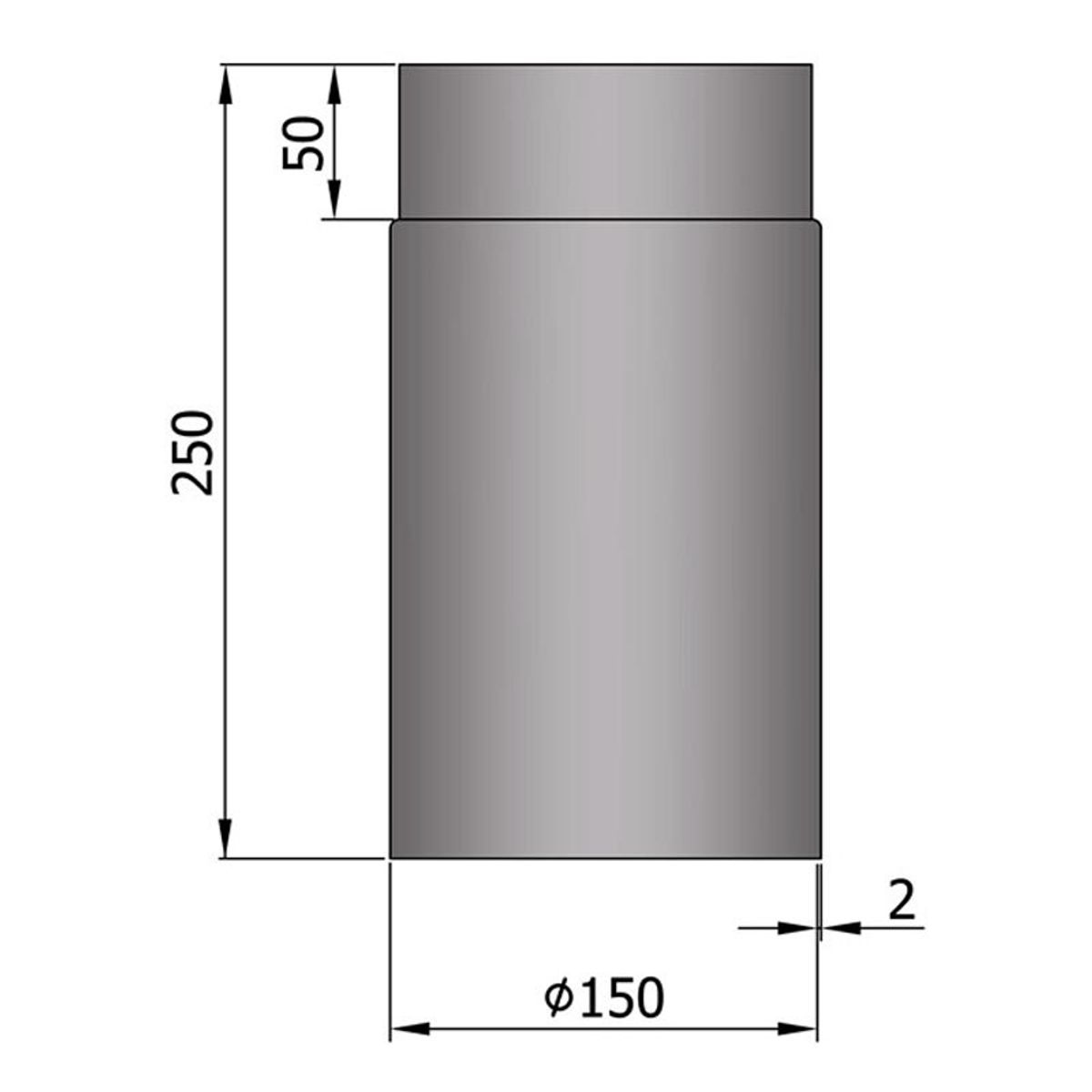 Lige Rør Ø150 mm - Grå - 250 mm