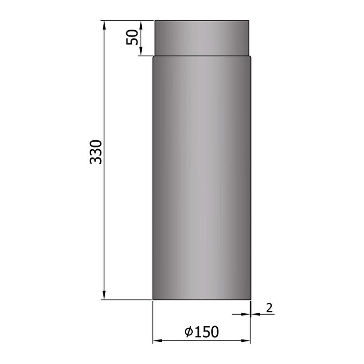 Lige Rør Ø150 mm - Grå - 330 mm