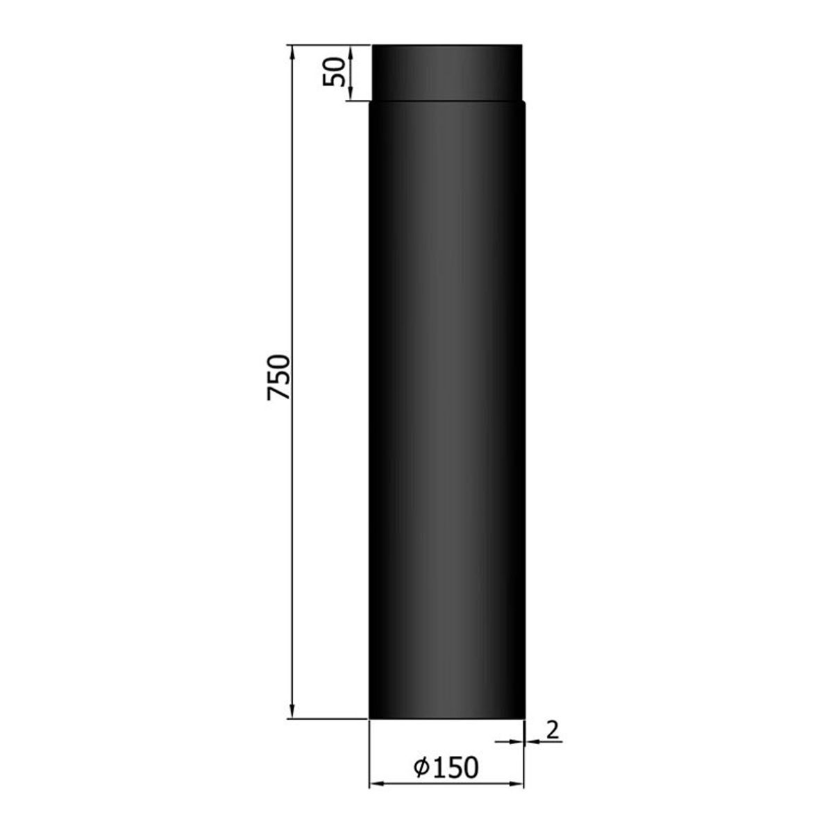 Lige Rør Ø150 mm - Sort - 750 mm