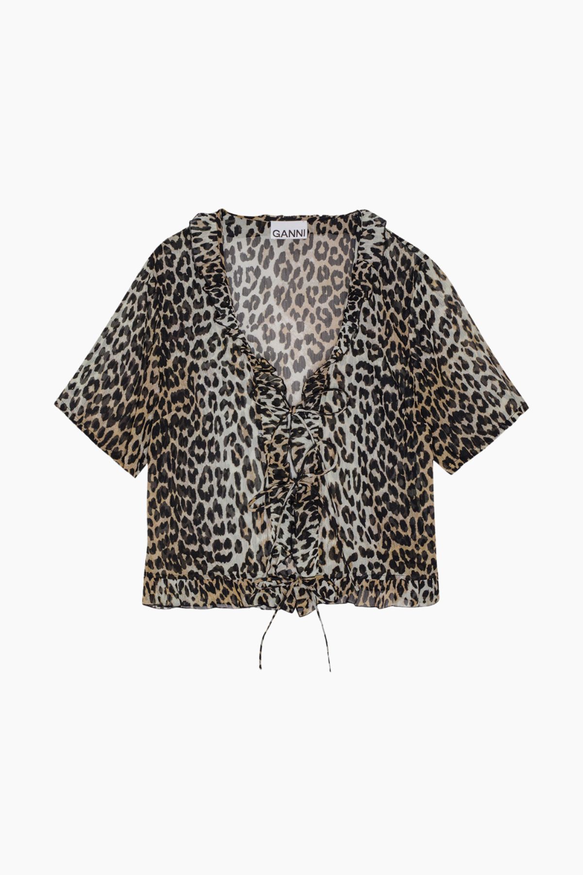 Light Chiffon Tie String Blouse F9197 - Leopard - GANNI - Leopard S