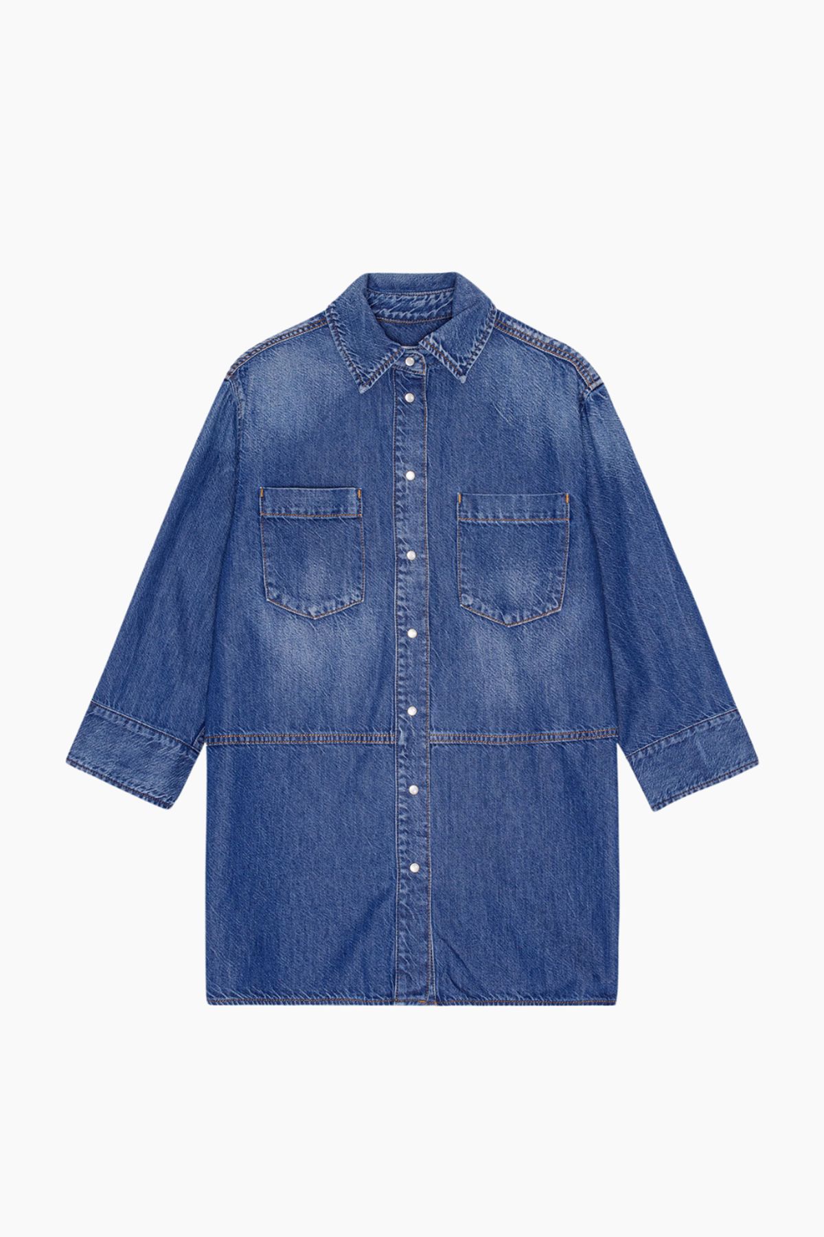 Light Denim Oversize Shirt J1489 - Mid Blue Vintage - GANNI - Blå L/XL