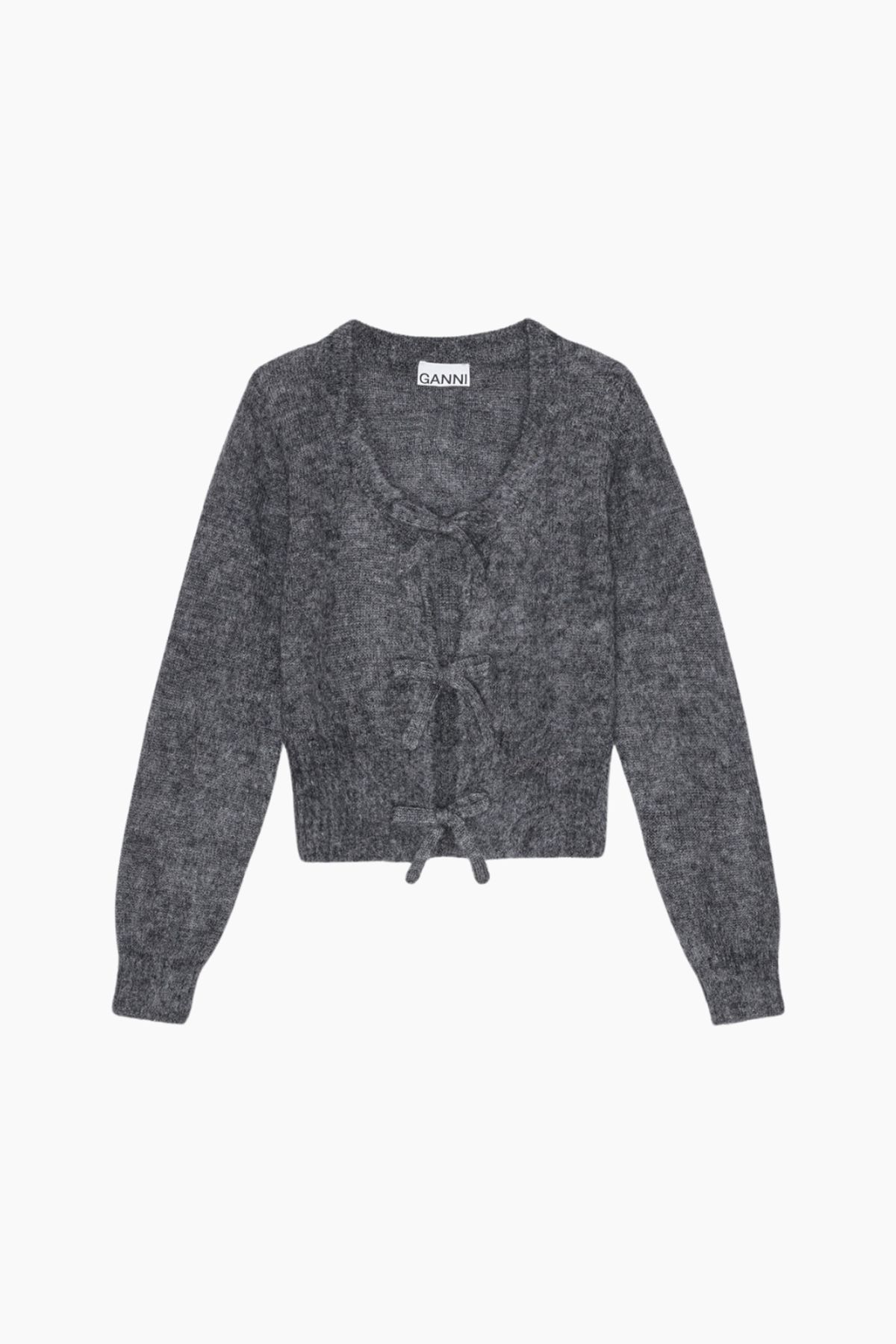 Light Mohair Tie String Cardigan K2411 - Paloma Melange - GANNI - Grå M