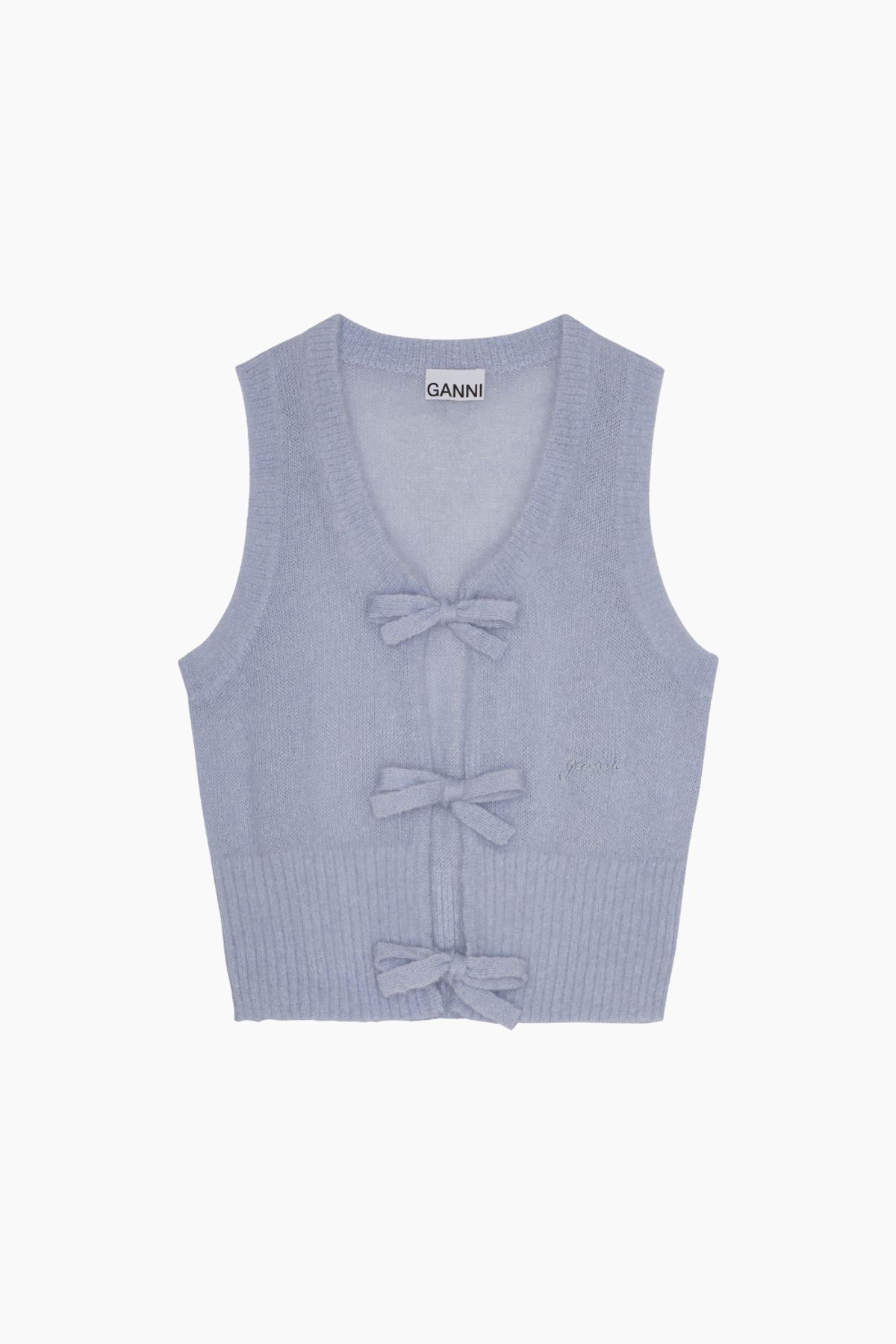 Light Mohair Tie String Vest K2307 - Heather - GANNI - Blå L