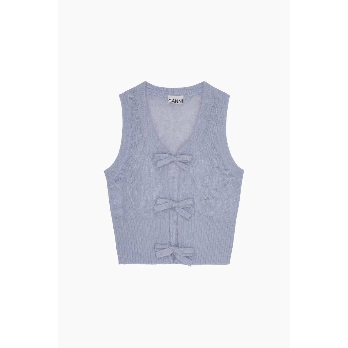 Light Mohair Tie String Vest K2307 - Heather - GANNI - Blå XL