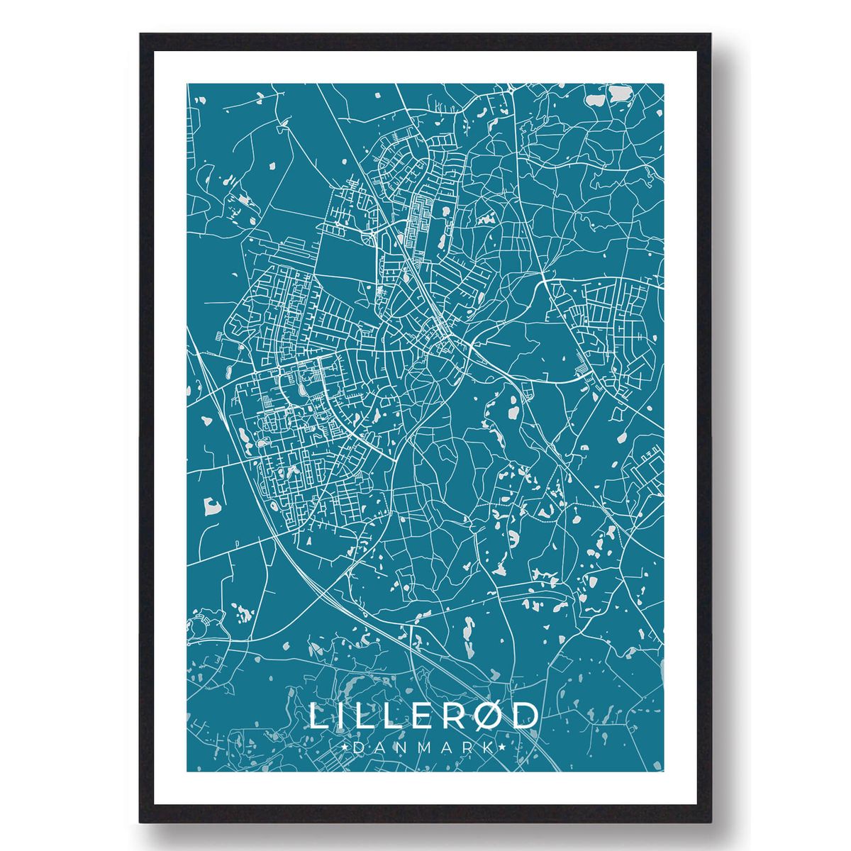 Lillerød by plakat - blå (Størrelse: M - 30x40cm)