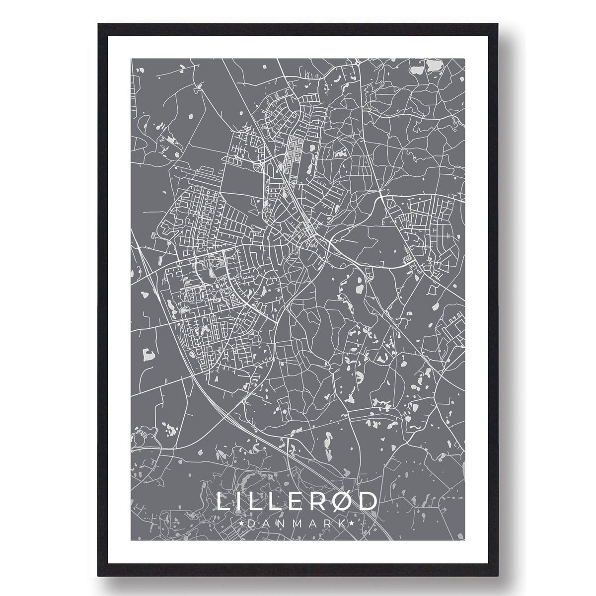 Lillerød by plakat - grå (Størrelse: M - 30x40cm)