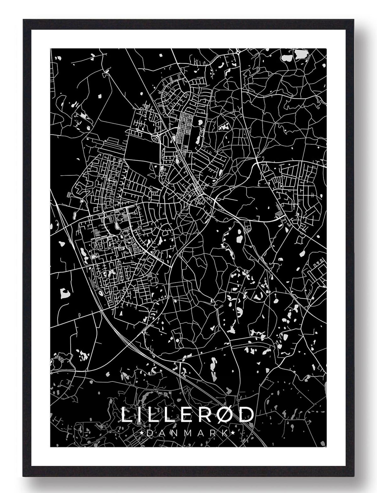 Lillerød by plakat - sort (Størrelse: L - 50x70cm (B2))