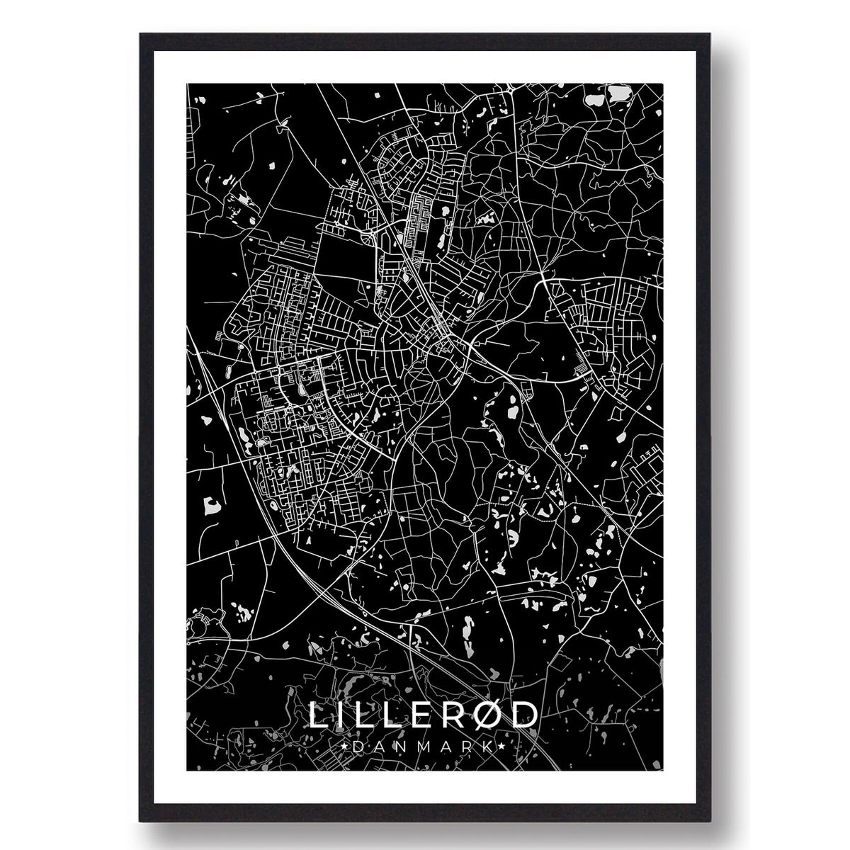 Lillerød by plakat - sort (Størrelse: M - 30x40cm)