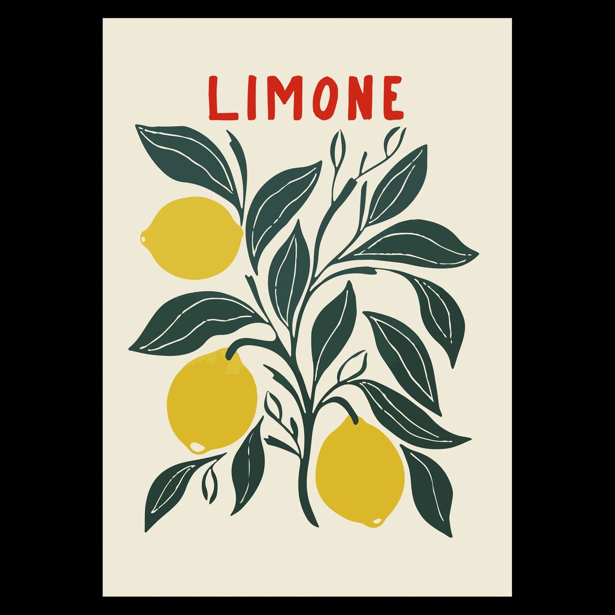 Limone Plakat 21x30 cm (A4) / Sort egetræ