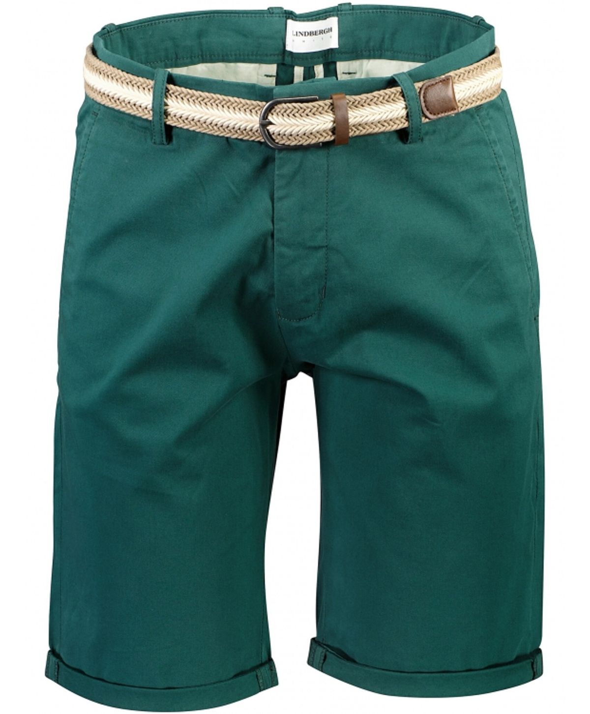 Lindbergh Superflex Chino Shorts i Deep Green til herre m. bælte