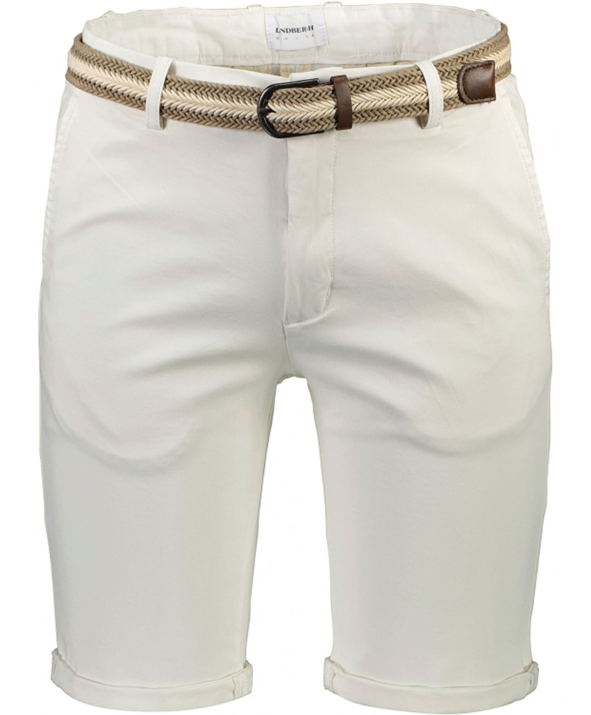 Lindbergh Superflex Chino Shorts i Off White til herre m. bælte