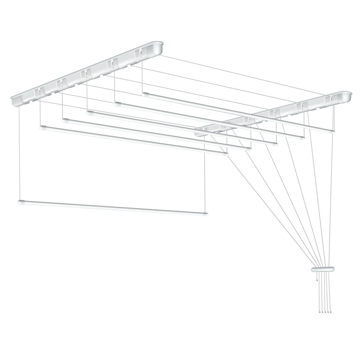Lofthængt tørrestativ med 6 stænger - 190 cm. -Hvid